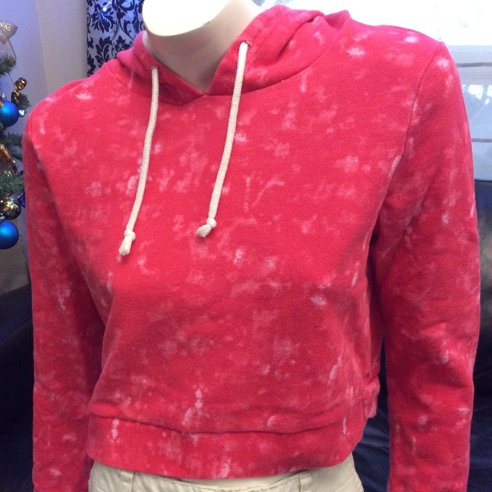 Pink tie-dye 100% cotton cropped hoodie